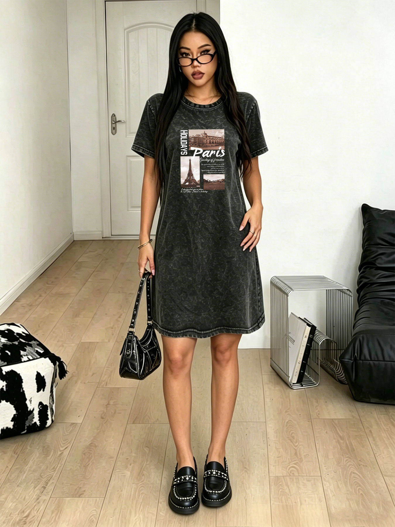 Streetwear Brand Paris - Women's washed vintage T-shirt dress, fashion